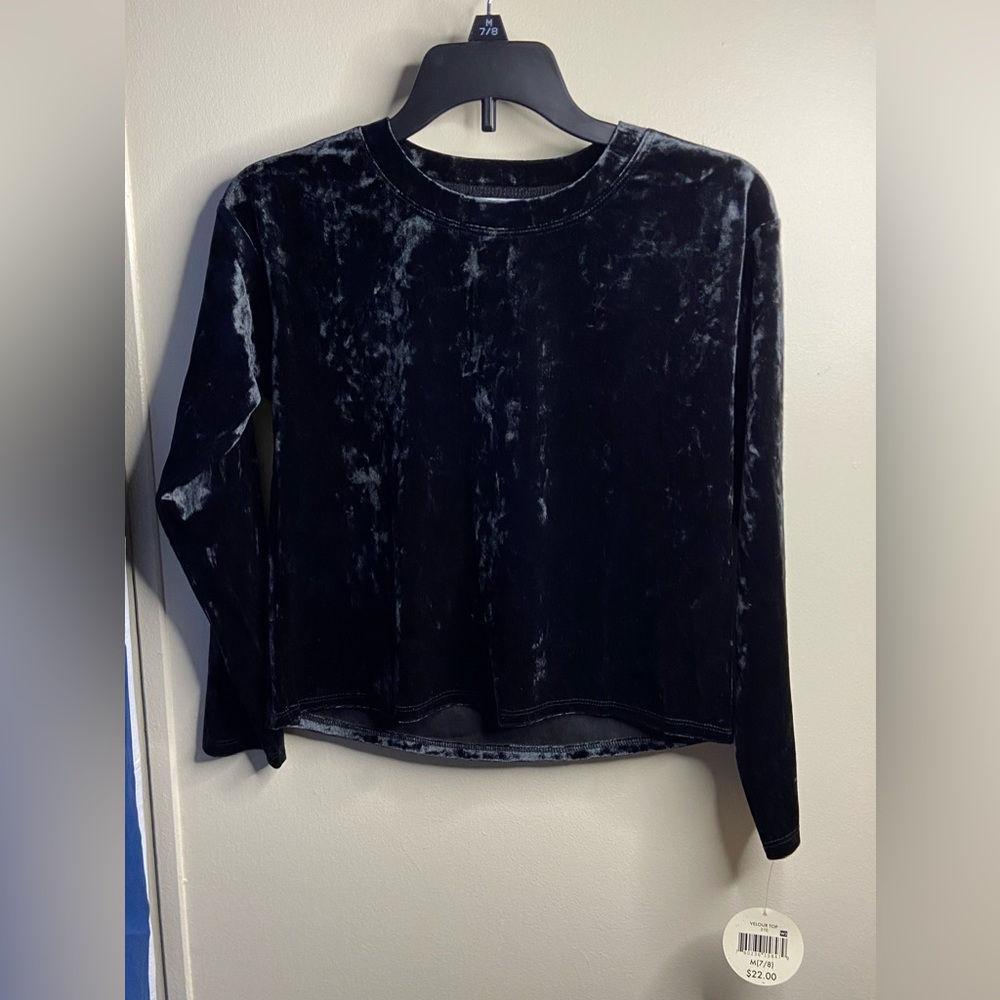 Colorful Planet New Black Velour Long Sleeve Shirt Girls Medium (7/8)